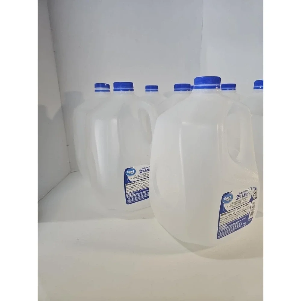 8 Empty 1 Gallon Plastic Milk Jugs w/ Blue Caps Clean Craft Garden DIY...